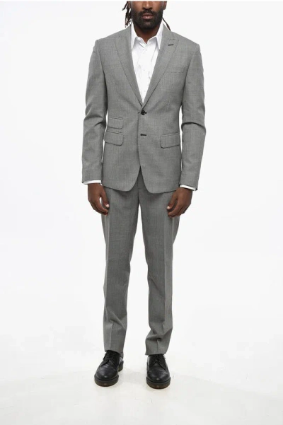 Dsquared2 Micro Houndstooth Patterned Virgin Wool Suit In Gold