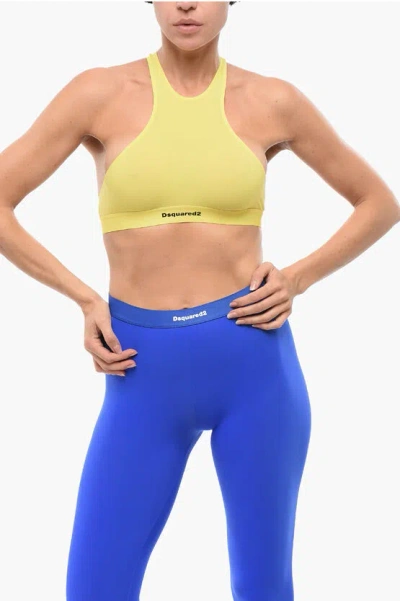 Dsquared2 Microfiber Sport Bra With Logoed Elastic Band In Yellow