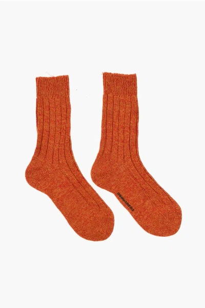 Dsquared2 Mid-crew Linen Melange Socks In Orange