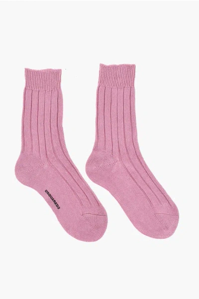 Dsquared2 Mid-crew Ribbed Solid-color Socks In Pink