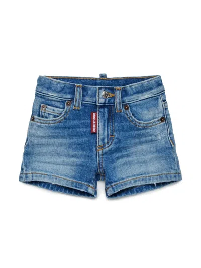 Dsquared2 Babies' Mid-rise Denim Shorts In Blue