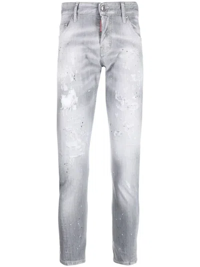 Dsquared2 Mid-rise Distressed Skinny Jeans In Grey