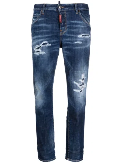Dsquared2 Mid-rise Distressed Skinny Jeans In Blue