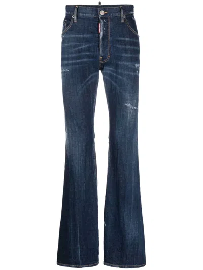 Dsquared2 Distressed Bob Denims With Dark Wash In Blue