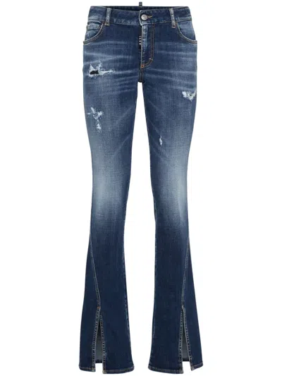 Dsquared2 Halbhohe Schlagjeans In Blau