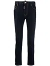 DSQUARED2 MID-RISE SKINNY JEANS IN INDIGO BLUE WITH BEIGE STITCHING