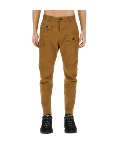 Dsquared2 Mid-rise Tapered Cargo Trousers In Brown