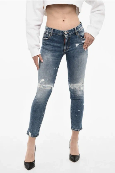 Dsquared2 Mid Wasit Splatter Effect Distressed Jeans In Blue