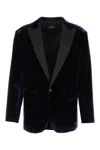 Dsquared2 Velvet Blazer With Front Pockets And Notch Lapel In Blue