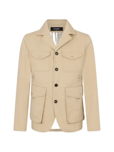 Dsquared2 Military Chic Utility Cotton Jacket In Brown