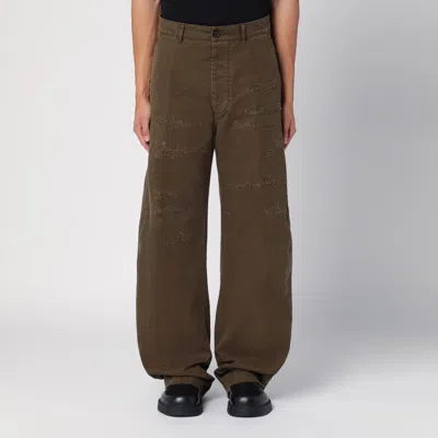 Dsquared2 Military Green Wide Trousers With Wear In Brown