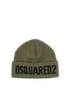 Dsquared2 Knitted Green Hat With Bold Black Lettering In Green