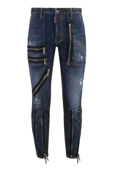 Dsquared2 Military Straight Leg Jeans In Blue