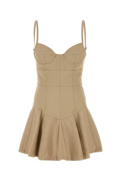 Dsquared2 Denim Mini Dress Bustier Top Pleated Skirt In Gold