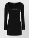 Dsquared2 Mini Dress Viscose Rhinestone Square Neckline Sleeves In Black
