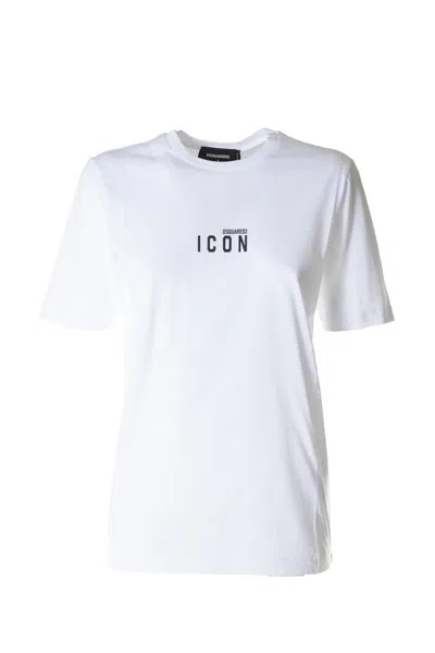 Dsquared2 Mini Logo Print Cotton Jersey T-shirt In White-black