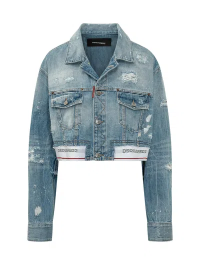Dsquared2 Mini Short Jacket With Buttoned Pockets In Blue