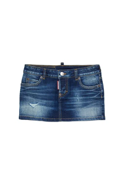 DSQUARED2 MINIGONNA IN DENIM BLU SCURO CON ROTTURE