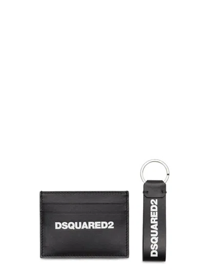 DSQUARED2 MINIMALIST BLACK CARDHOLDER WALLET WITH KEYCHAIN