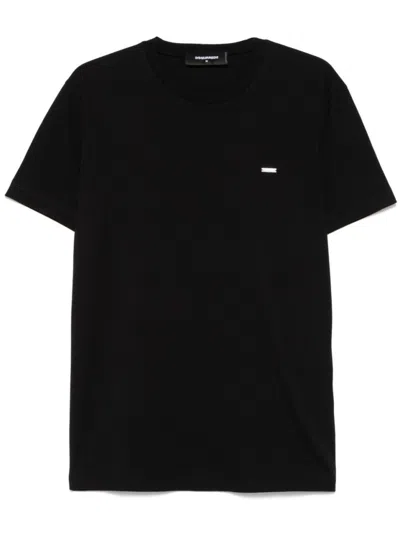 DSQUARED2 MINIMALISTIC BLACK COTTON T-SHIRT WITH SUBTLE DETAIL