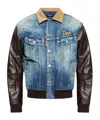 Dsquared2 Denim Leather Jacket In Blue