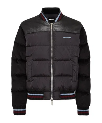Dsquared2 Mixed Puffer Bomber Jacket In Black