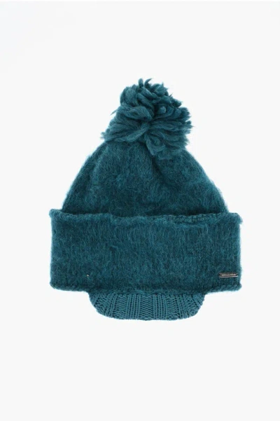 Dsquared2 Mixed-wool Beanie With Visor In Blue