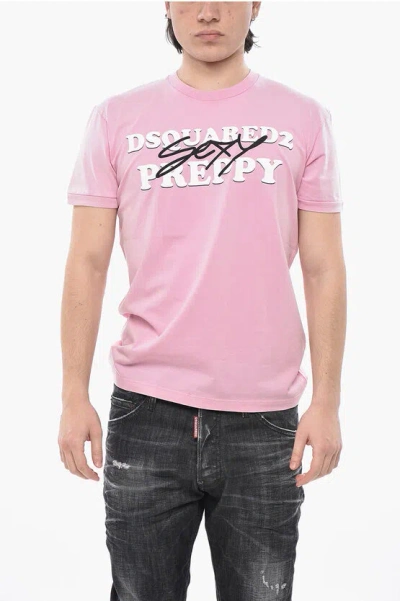 Dsquared2 Mm6 Cotton Crew-neck T-shirt With Printed Logo In Pink