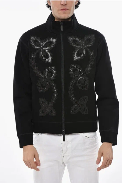 Dsquared2 Mock Neck Full-zip Sweatshirt With Embroideries In Black
