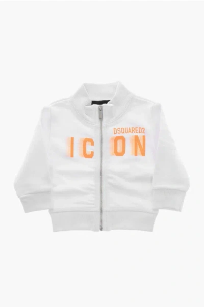 Dsquared2 Mock Neck Icon Sweatshirt With Front Zip In White