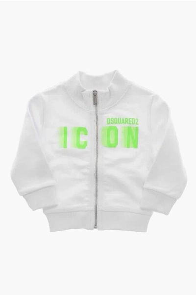 Dsquared2 Mock Neck Icon Sweatshirt With Front Zip In White