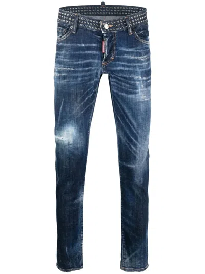 Dsquared2 Slim-cut Studded Jeans In Navy Blue