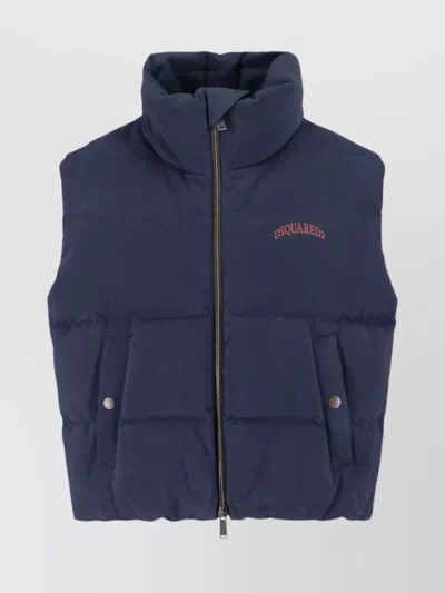 Dsquared2 Quilted Sleeveless Puffer Jacket With Heritage Lining In Blue