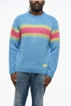 Dsquared2 Mohair Blend Fuzzy Sweater With Striped Detail In Blue