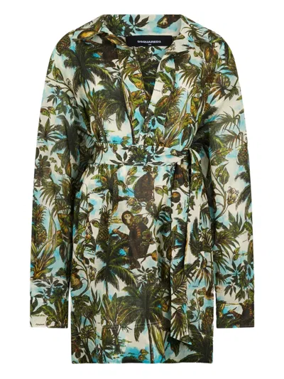 Dsquared2 Monkey Business Graphic Dress In Green