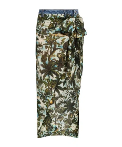 Dsquared2 Monkey Business Long Denim Skirt In Multi