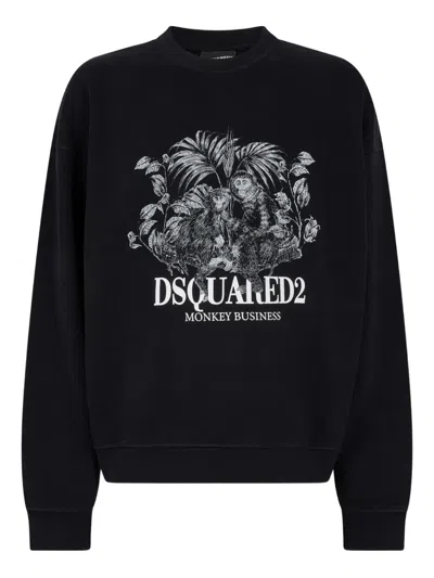 Dsquared2 Monkey Business Relax Fit Crewneck In Black