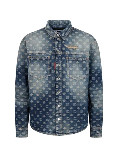 Dsquared2 Monogram Denim Carpenter Shirt In Blue