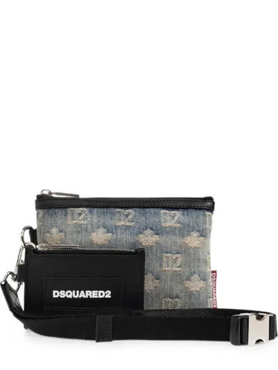 Dsquared2 Dsquared Embroidered Denim D2 Pouch In Blue