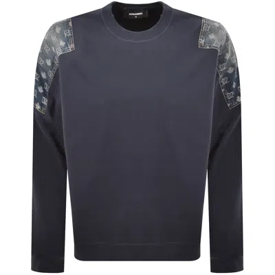 Dsquared2 Monogram Denim Sweatshirt Navy In Blue