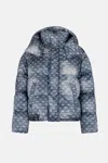 Dsquared2 Patterned Hooded Polyester Down Jacket In Blue