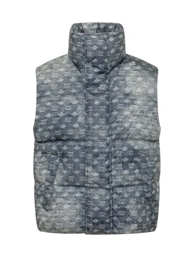 Dsquared2 Monogram Down Vest In Light Blue