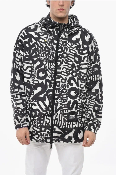 Dsquared2 Monogram Patterned Nylon Windbreaker In Black