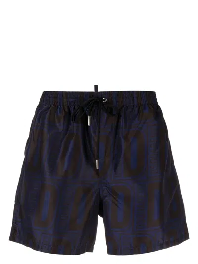 Dsquared2 Monogram Print Swim Shorts In 蓝色