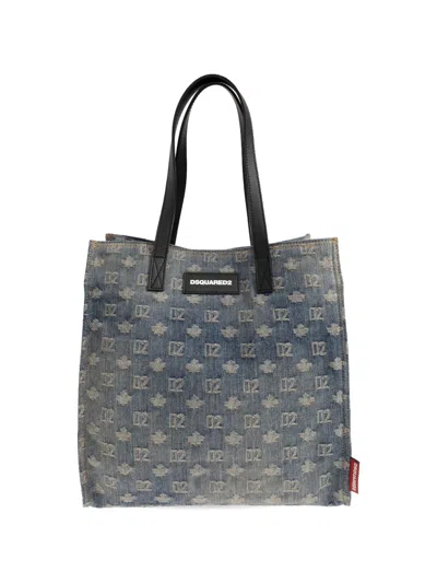 Dsquared2 Embroidered Denim D2 Shopping Bag M2498 Borse A Mano In Blue