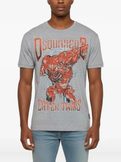 Pre-owned Dsquared2 Monster Graphic-print Distressed T-shirt In Gray