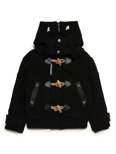 Dsquared2 Kids' Montgomery Wool-blend Coat In Black