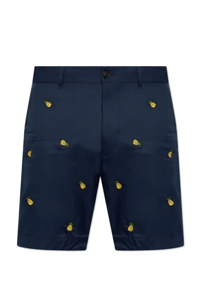 Dsquared2 Motif Embroidered Chino Shorts In Navy