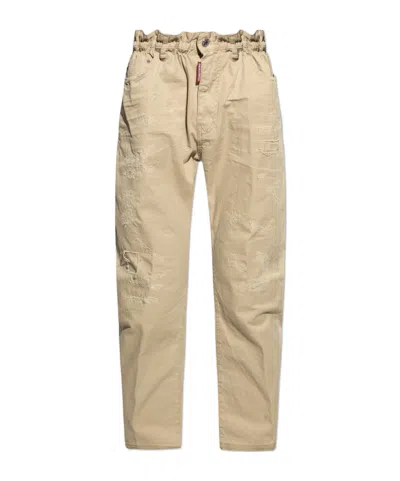 Dsquared2 Distressed Elastic Waist Trousers In Beige