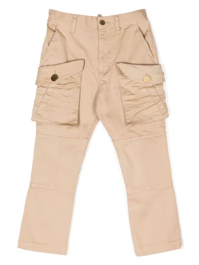 Dsquared2 Kids' Multi-pocket Cotton Straight Trousers In Brown